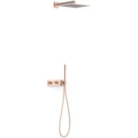 Regendouche set Tres B-System | Inbouw | Thermostaatkraan | 2-weg | Rechthoekig | 24k Rose goud mat