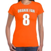 Oranje fan nummer 8 oranje t-shirt Holland / Nederland supporter EK/ WK voor dames - thumbnail