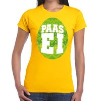 Paasei t-shirt geel met groen ei voor dames