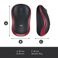 Logitech M185 Muis Radiografisch Optisch Rood 3 Toetsen 1000 dpi - thumbnail