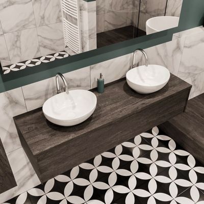 Mondiaz Lush Barco badmeubel eiken Dark brown 150 cm 1 lade mdf 2 waskommen beide zijden 2 kraangaten