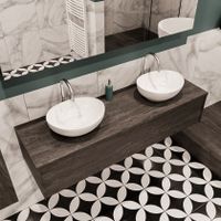Mondiaz Lush Barco badmeubel eiken Dark brown 150 cm 1 lade mdf 2 waskommen beide zijden 2 kraangaten
