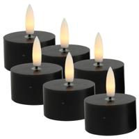 Countryfield LED theelichtjes/waxinelichtjes - 6x st - zwart - D4 x H5,2 cm - met timer