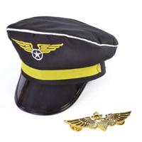 Piloten verkleed set - wings broche speldje - pilotenpet - blauw - heren/dames - carnaval - thumbnail