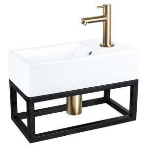 Differnz Force fonteinset keramiek - kraan recht - met handdoekrek - 40 x 22 x 11.5 cm - mat goud