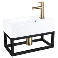 Differnz Force fonteinset keramiek - kraan recht - met handdoekrek - 40 x 22 x 11.5 cm - mat goud