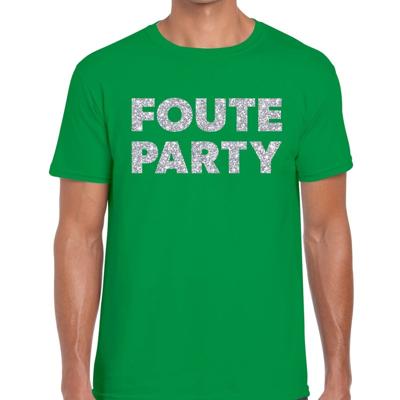 Foute party tekst t-shirt - groen - voor heren - met zilver glitters print - feestkleding Foute party tekst t-shirt - groen - voor heren - met zilver glitters print - feestkleding