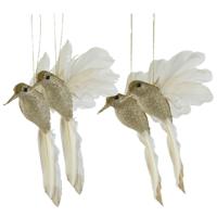 Kersthangers Kolibries vogeltjes - 4x st - goud - 8 x 12 x 2,5 cm - foam - kerstboomversiering
