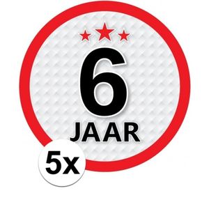 5x 6 Jaar leeftijd stickers rond verjaardag versiering   -