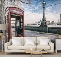 Rode telefooncel Londen stad muur fotobehang