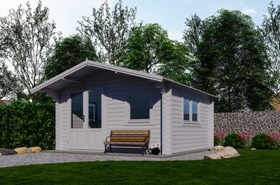 Blokhut 440x440 cm, 50 mm dikke wanden & dubbelglas - gecoat- Zadeldak- Hout- Interflex