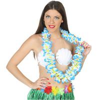 Toppers in concert - Hawaii krans/slinger - Tropische kleuren mix blauw/wit - Bloemen hals slingers - verkleed accessoire