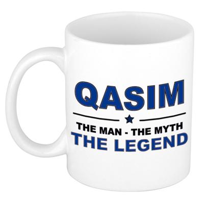 Qasim cadeau mok - man myth legend - naam koffiemok / beker - wit en blauw - 300 ml