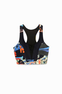 Slim fit top met schouderbandjes en bloemen - BLACK - L