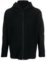 Homme Plissé Issey Miyake hoodie en velours côtelé à fermeture zippée - Noir