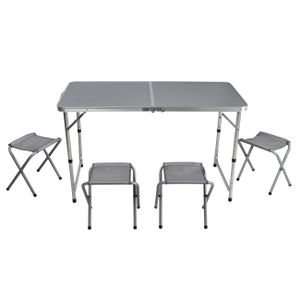 Sunnydays camping tafel/krukjes - aluminium - opvouwbaar - grijs - L120 x B60 x H67 cm