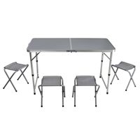 Sunnydays camping tafel/krukjes - aluminium - opvouwbaar - grijs - L120 x B60 x H67 cm