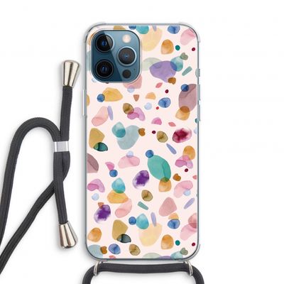 Terrazzo Memphis Pink: iPhone 12 Pro Transparant Hoesje met koord