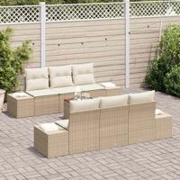 Tuinbankenset met opslag 7 pcs Beige en Crème poly rattan
