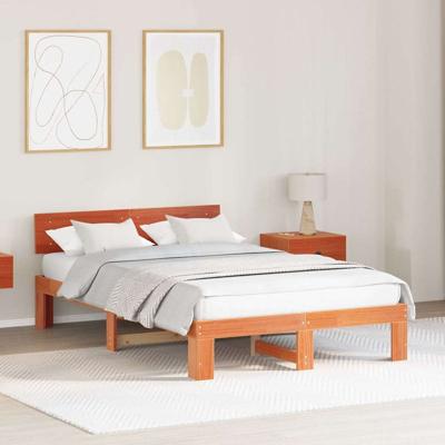 Bedframe met hoofdeinde Bruin 135 x 190 cm Massief grenenhout