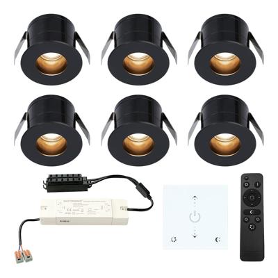 Set van 6 Olivia LED Mini Inbouwspots met Trafo en Muurdimmer - 12 Volt 3 Watt 150 lumen - Dimbaar - Verzonken - Plat 36mm - 2700K - IP44 waterdicht - Zwart