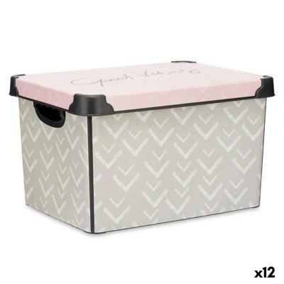 Opbergbak met Deksel Kipit Vibes Roze Plastic Afgedrukt Pijlen 22 L (12 Stuks)