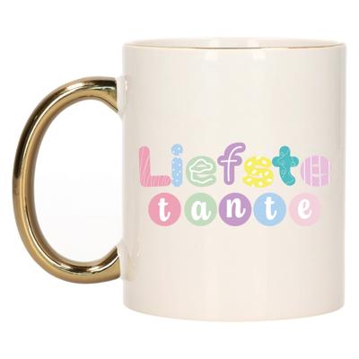 Cadeau koffie/thee mok voor Tante - goud - liefste Tante - keramiek - 300 ml