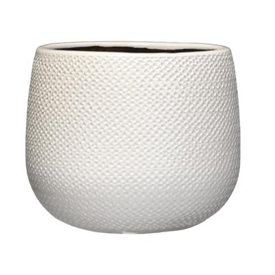 Mica Decorations Bloempot - wit - keramiek - ribbels - D18 x H16 cm