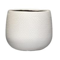 Mica Decorations Bloempot - wit - keramiek - ribbels - D18 x H16 cm