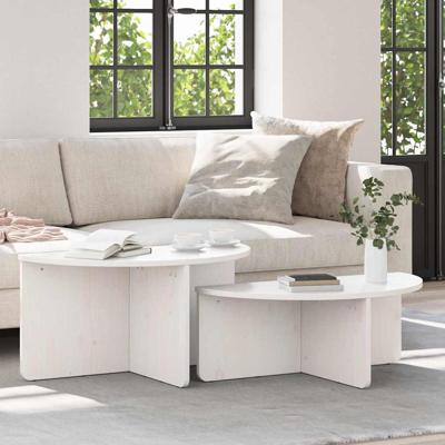 Salontafel 2 pcs Wit 79 x 39.5 x 40 cm Massief grenenhout