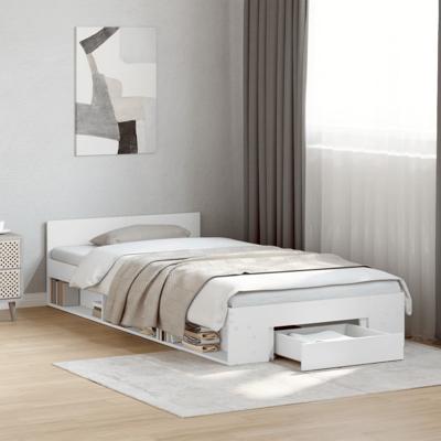 Bedframe met lade bewerkt hout wit 100x200 cm