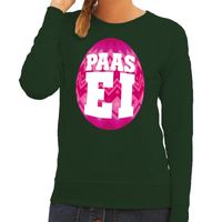 Paas sweater groen met roze ei voor dames - thumbnail