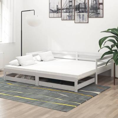 Slaapbank uitschuifbaar massief grenenhout wit 2x(90x200) cm