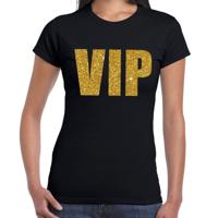 Foute party T-shirt dames - VIP - zwart - glitter goud - glitter and glamour thema