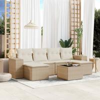 7-delige Loungeset met kussens poly rattan beige