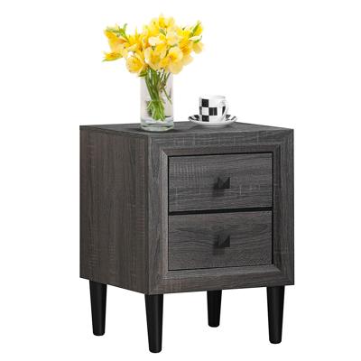 Nachtkastje Bijzettafeltje met 2 Laden en Massief Rubber Houten Poten voor Slaapkamer Woonkamer en Ontvangstkamer Grijs/Wit/Zwart