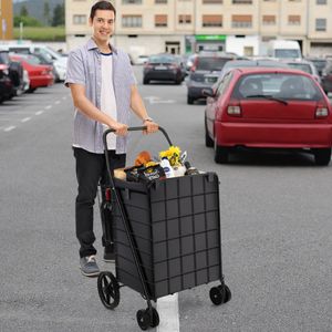 Boodschappentrolley met Oxford Voering Opvouwbare Trolley met Universele Voorwielen 120 L Inhoud Draagbare Metalen Trolley