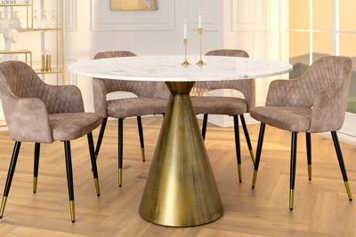 Ronde eettafel ELEGANCIA 100cm messing wit marmer ijzer met zuilvoet - 44859