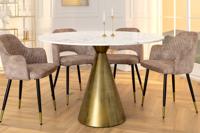 Ronde eettafel ELEGANCIA 100cm messing wit marmer ijzer met zuilvoet - 44859