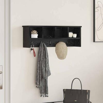 Wandgemonteerde kapstok met plank Zwart eiken 75 x 16 x 26 cm