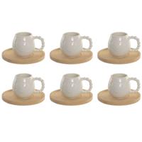 Set van 6 kopjes met schotel Home ESPRIT Wit Bamboe Porselein 150 ml