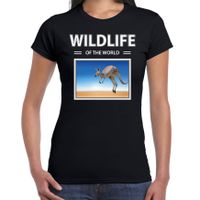 Kangoeroe t-shirt met dieren foto wildlife of the world zwart voor dames