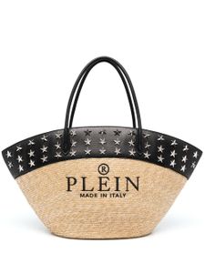 Philipp Plein sac cabas en raphia à logo brodé - Tons neutres