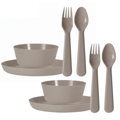 Kunststof kinderservies set - 48-delig - taupe - Campingservies / picknickservies