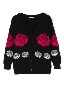 Monnalisa cardigan en maille fine à fleurs - Noir