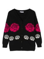 Monnalisa cardigan en maille fine à fleurs - Noir - thumbnail