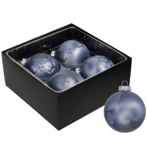 Luxe kerstballen - 4x stuks - 8 cm - donkerblauw - glas - ice finish - kerstversiering