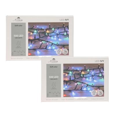 Kerstverlichting Ivy - 2x - 500 led lampjes - gekleurd - 1200 cm - lichtsnoer