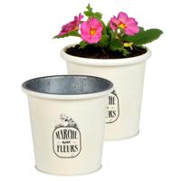 Plantenpot/bloempot voor buiten - 2x - zink - ivoorwit - D14 x H13 cm - thumbnail