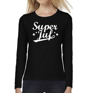 Super juf cadeau t-shirt long sleeve zwart voor dames 2XL  -